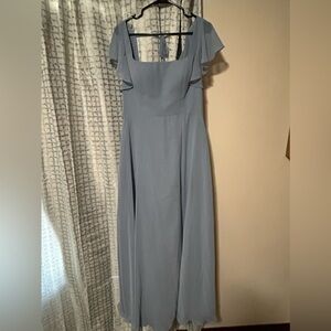 Azazie A-Line Ruffled Chiffon Floor-Length Bridesmaid Dress dusty blue Size 12